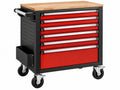 Gereedschapswagen 77 x 46 x 97 cm staal rood zwart met houten werkblad en 6 laden