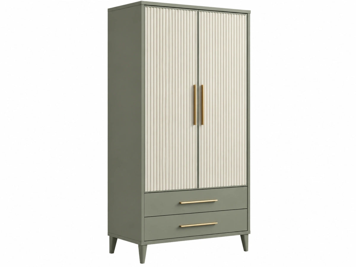 Kledingkast 80 x 50 x 180 cm groen crème hout met 2 deuren en 2 laden