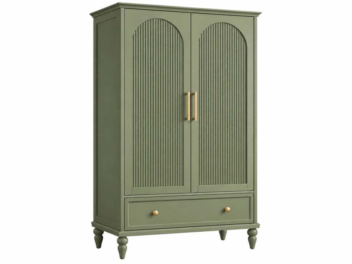 Kledingkast 100 x 55 x 190 cm groen houten opbergkast met 2 deuren en lade