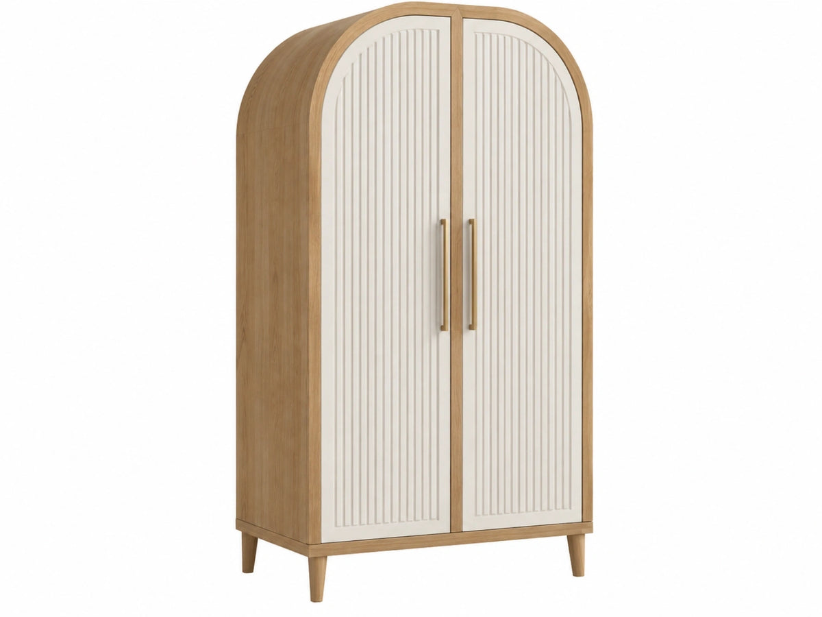 Kledingkast 100 x 55 x 200 cm hout naturel en wit - boogvormig ontwerp met 2 deuren