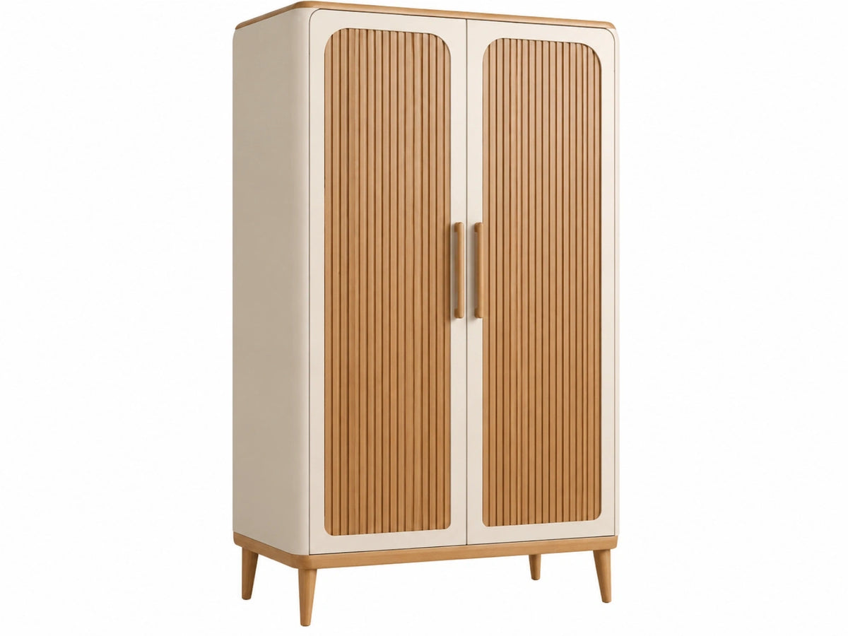 Kledingkast 100 x 55 x 180 cm van hout beige/naturel met 2 deuren geribbelde fronten