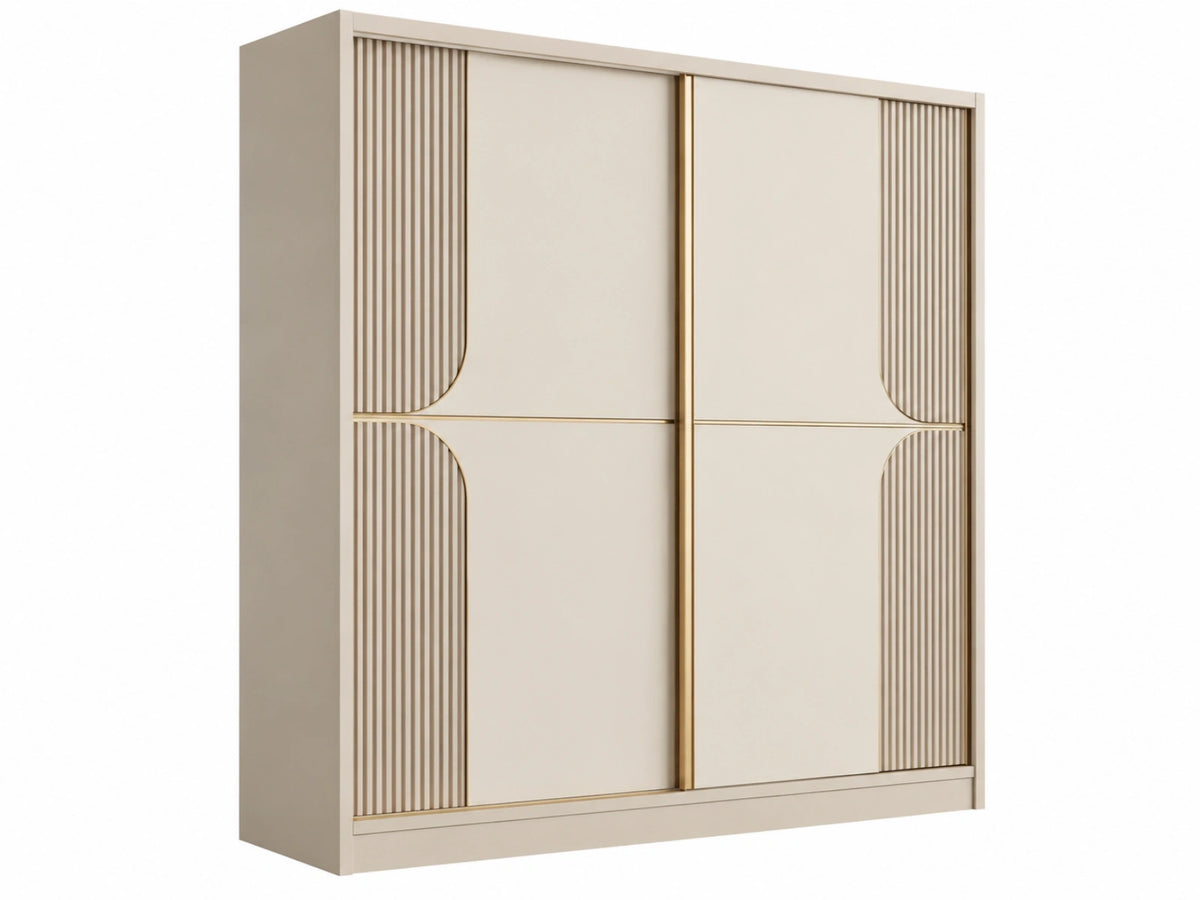 Kledingkast 200 x 60 x 200 cm hout beige - schuifdeuren geribbelde details