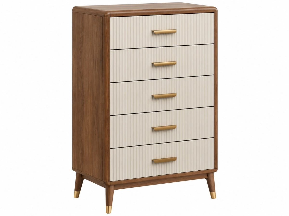 Ladekast 80 x 45 x 120 cm houtlook bruin crème met 5 laden
