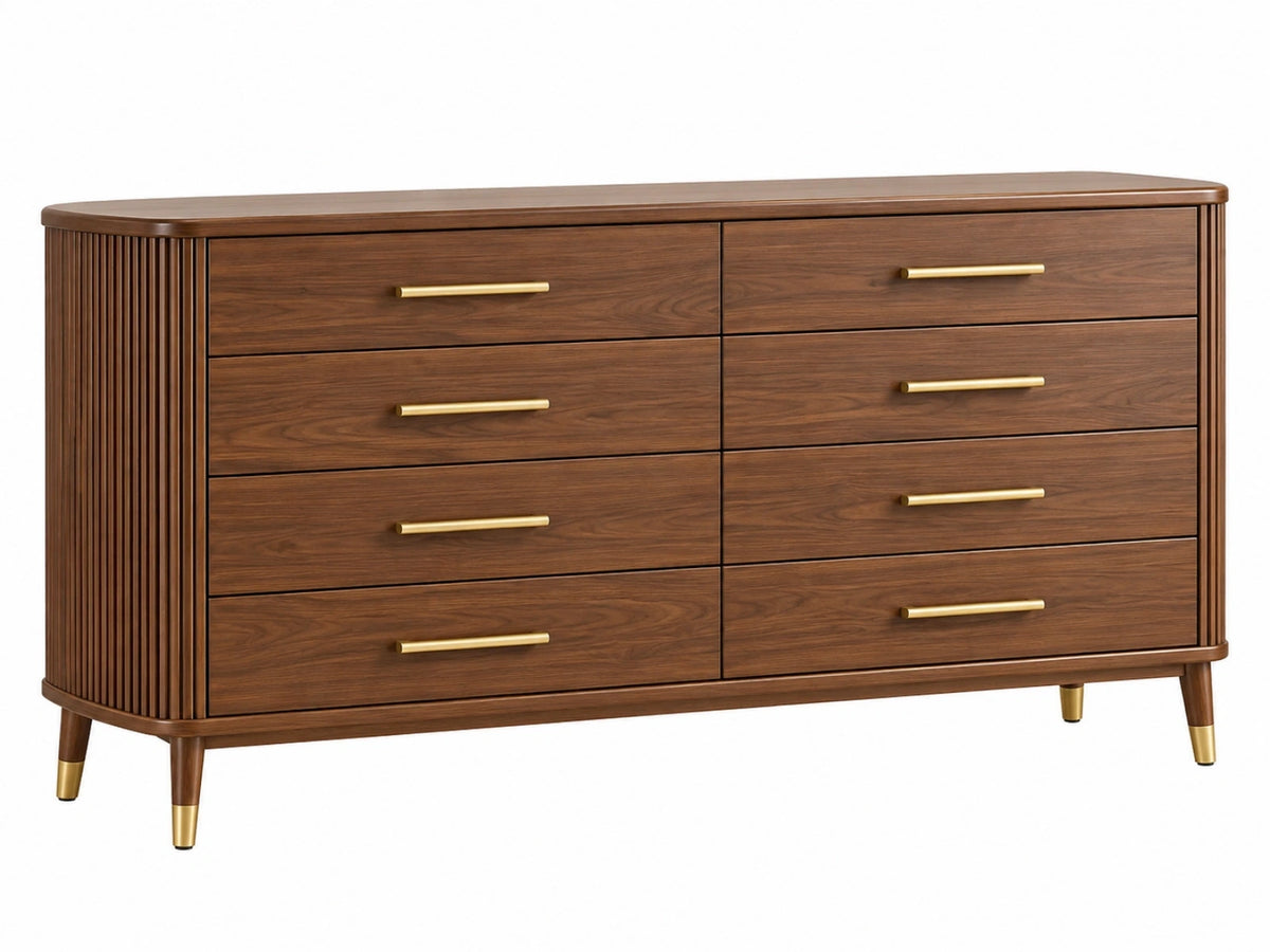Ladekast 180 x 45 x 85 cm donkerbruin hout met 8 laden moderne stijl