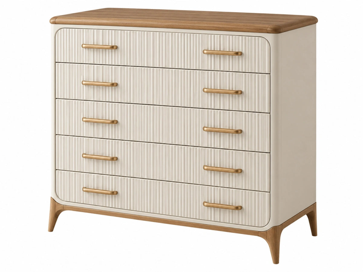 Ladekast 120 x 50 x 120 cm crème en bruin hout voor opbergen - modern geribbeld ontwerp