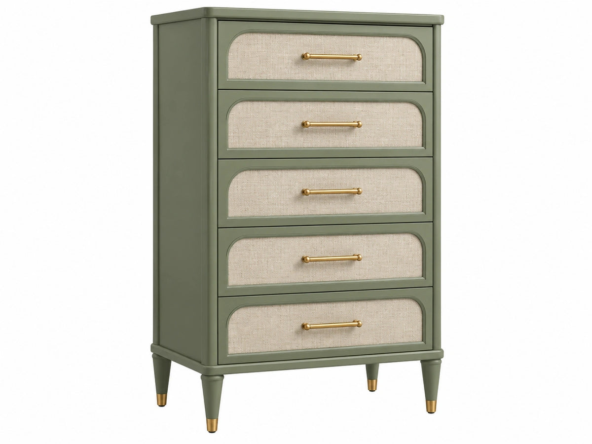 Ladekast 80 x 40 x 120 cm groen beige hout met 5 laden klassieke stijl