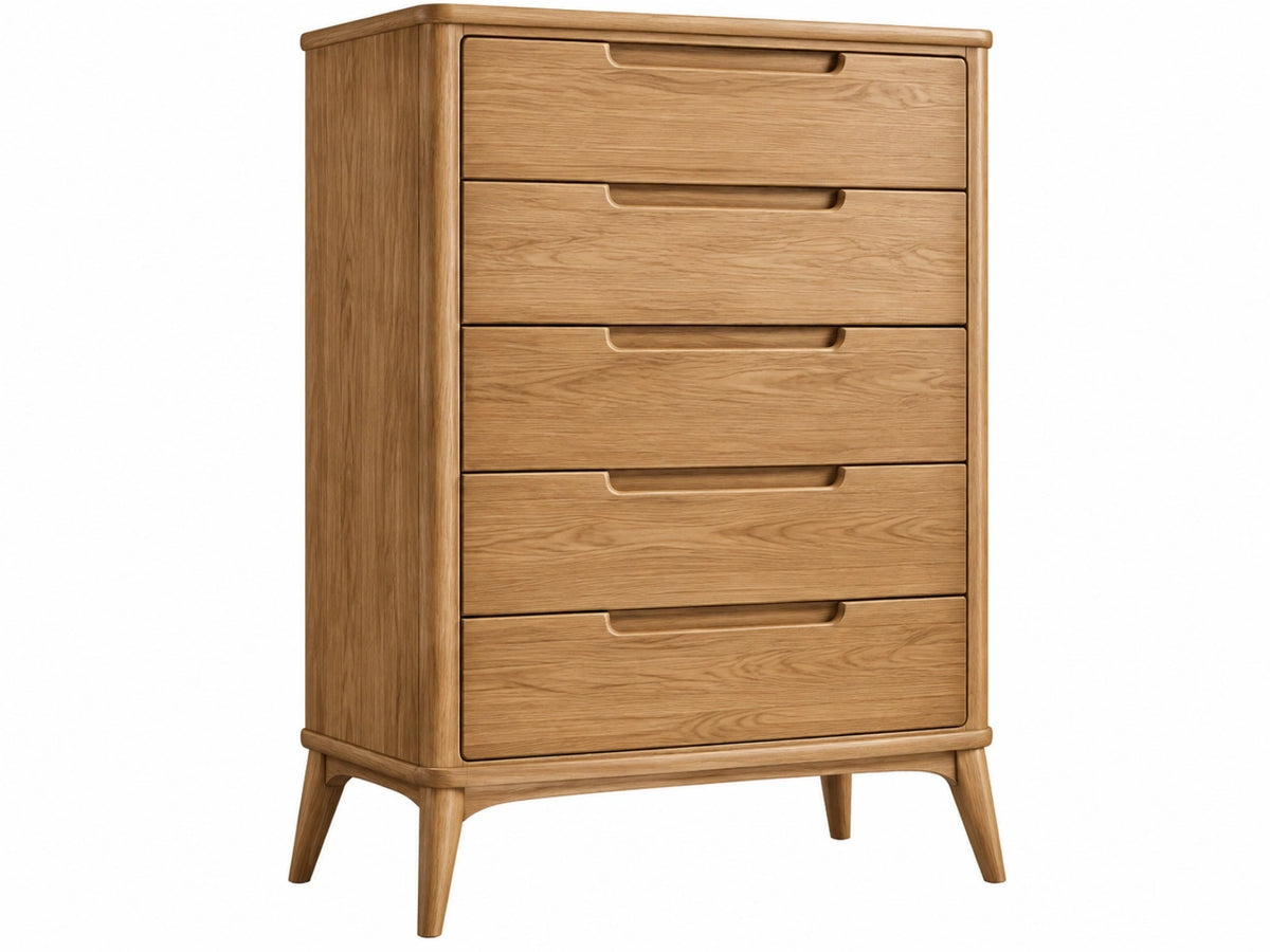 Ladekast 90 x 45 x 120 cm hout naturel - vijf laden Scandinavische stijl