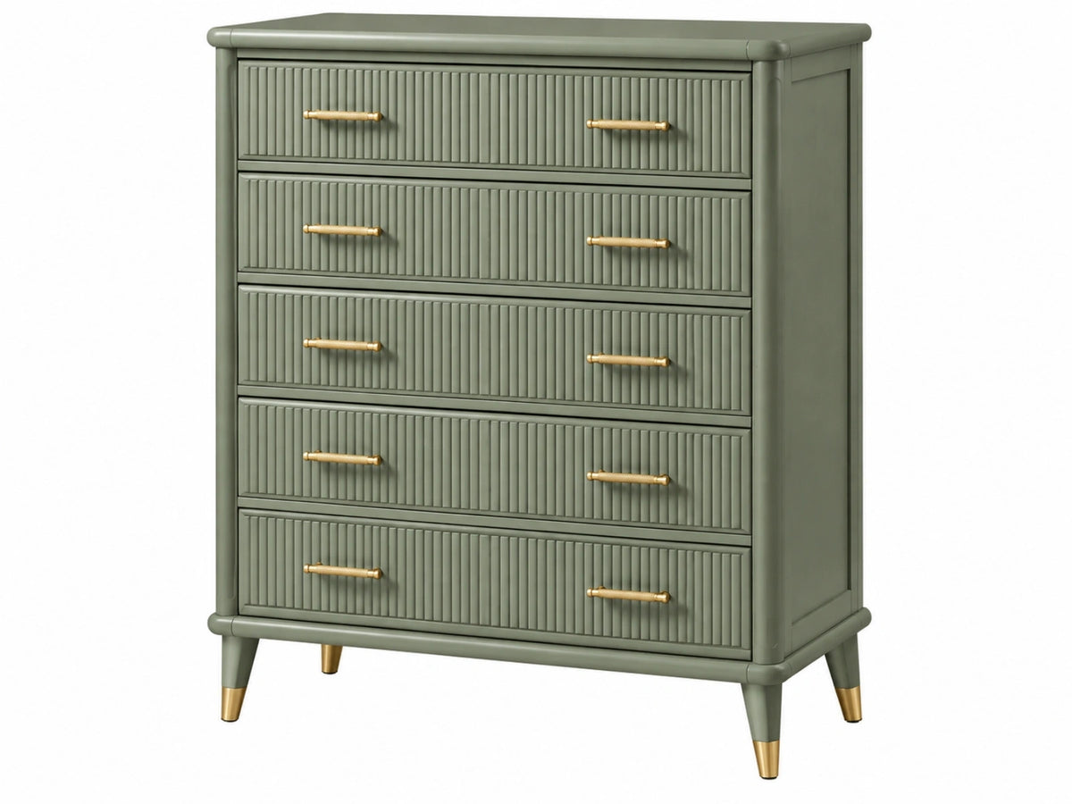 Ladekast 100 x 45 x 120 cm groen houten opbergkast met 5 laden