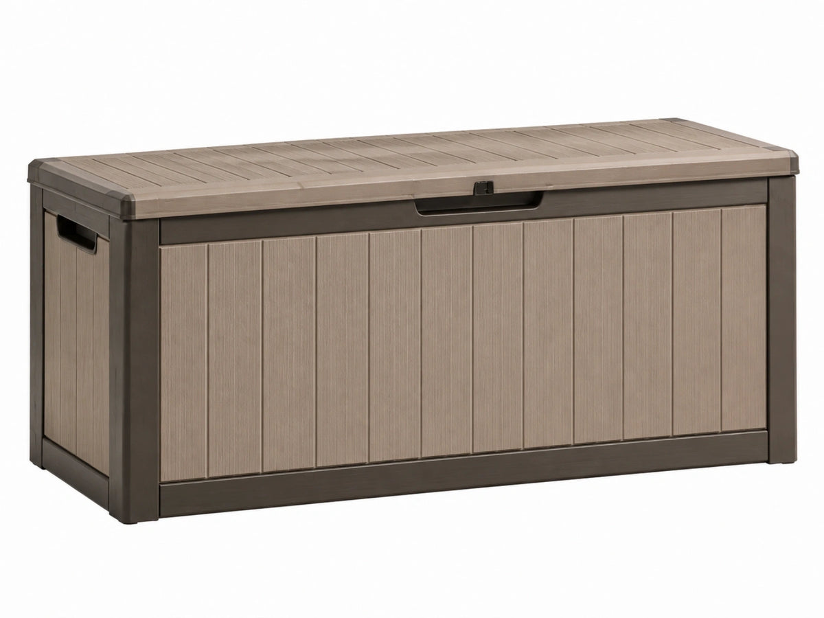 Kunststof opbergbox 150 x 70 x 65 cm taupe donkerbruin voor buiten - opbergbank met deksel