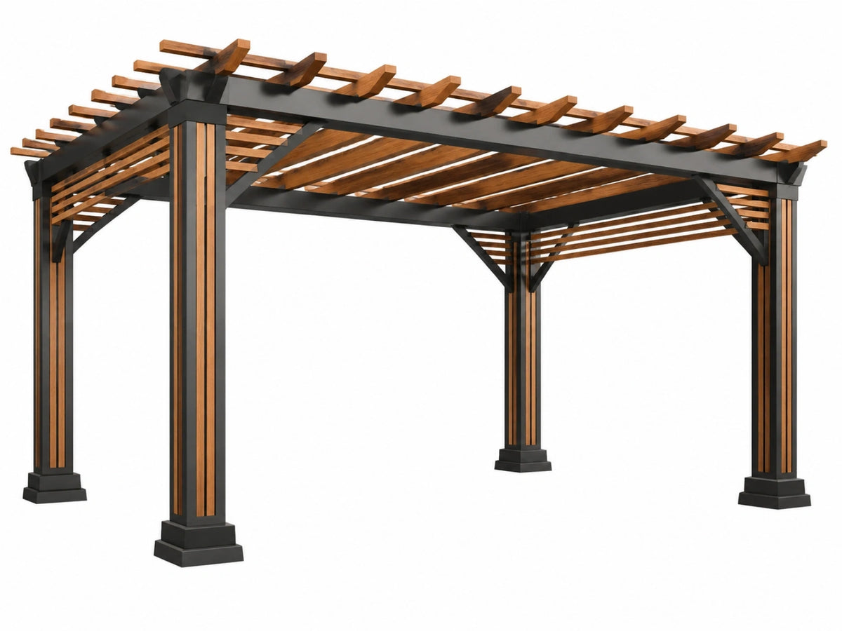 Pergola 400 x 300 x 250 cm zwart/bruin metalen frame met houten latten
