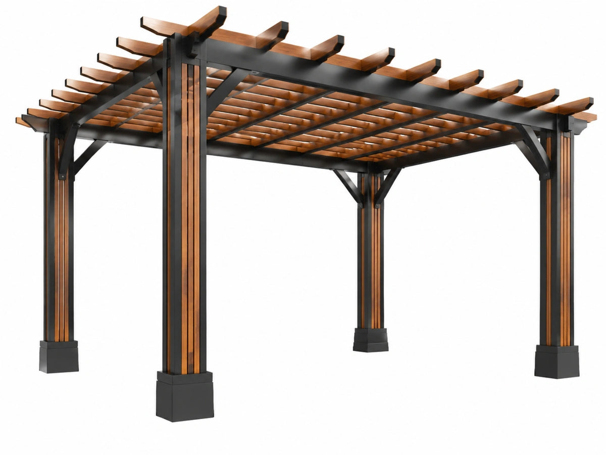 Pergola 400 x 300 x 250 cm hout en metaal zwart/bruin - open latten dak voor tuin