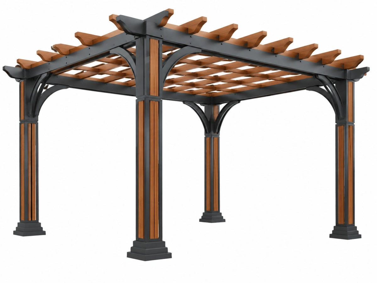 Pergola 300 x 300 x 250 cm hout en metaal bruin zwart klassiek