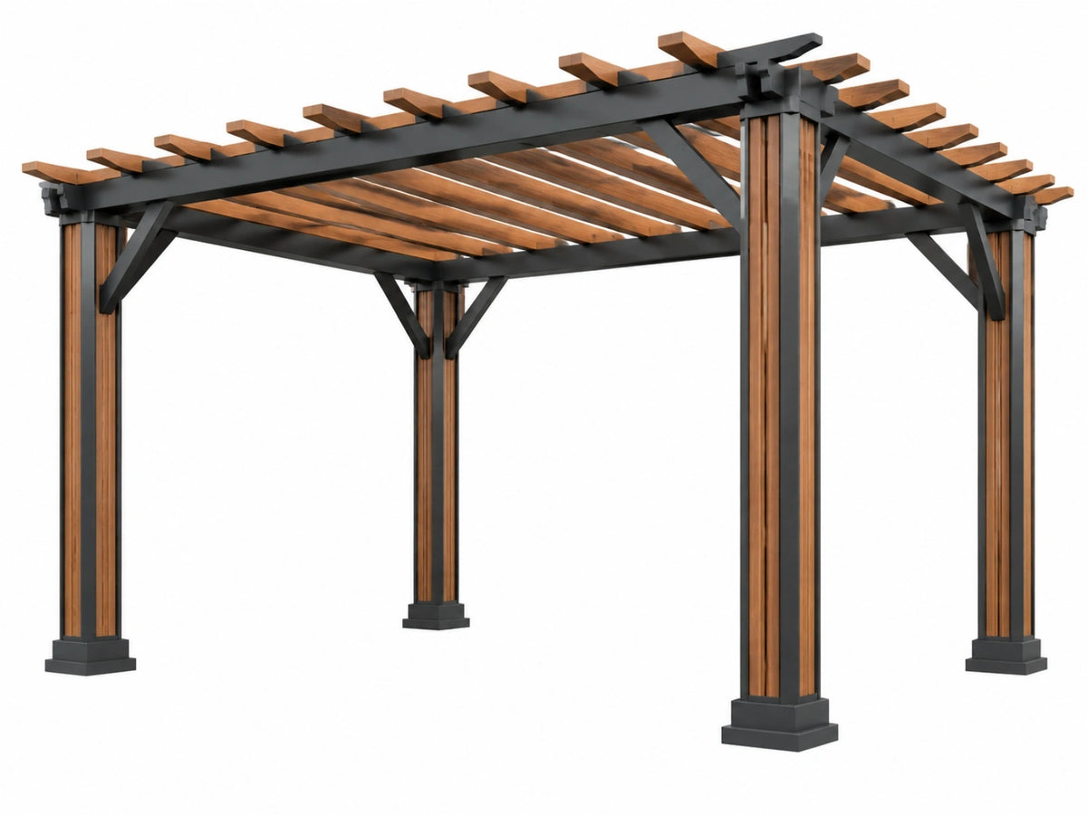 Pergola 300 x 300 x 230 cm hout en metaal zwart/bruin - open dak voor tuin