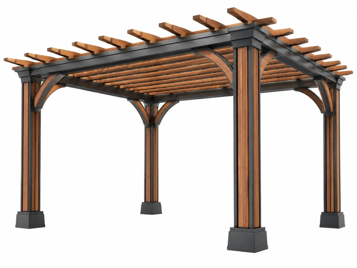 Pergola 400 x 300 x 250 cm hout/metaal bruin/zwart - klassieke tuinoverkapping