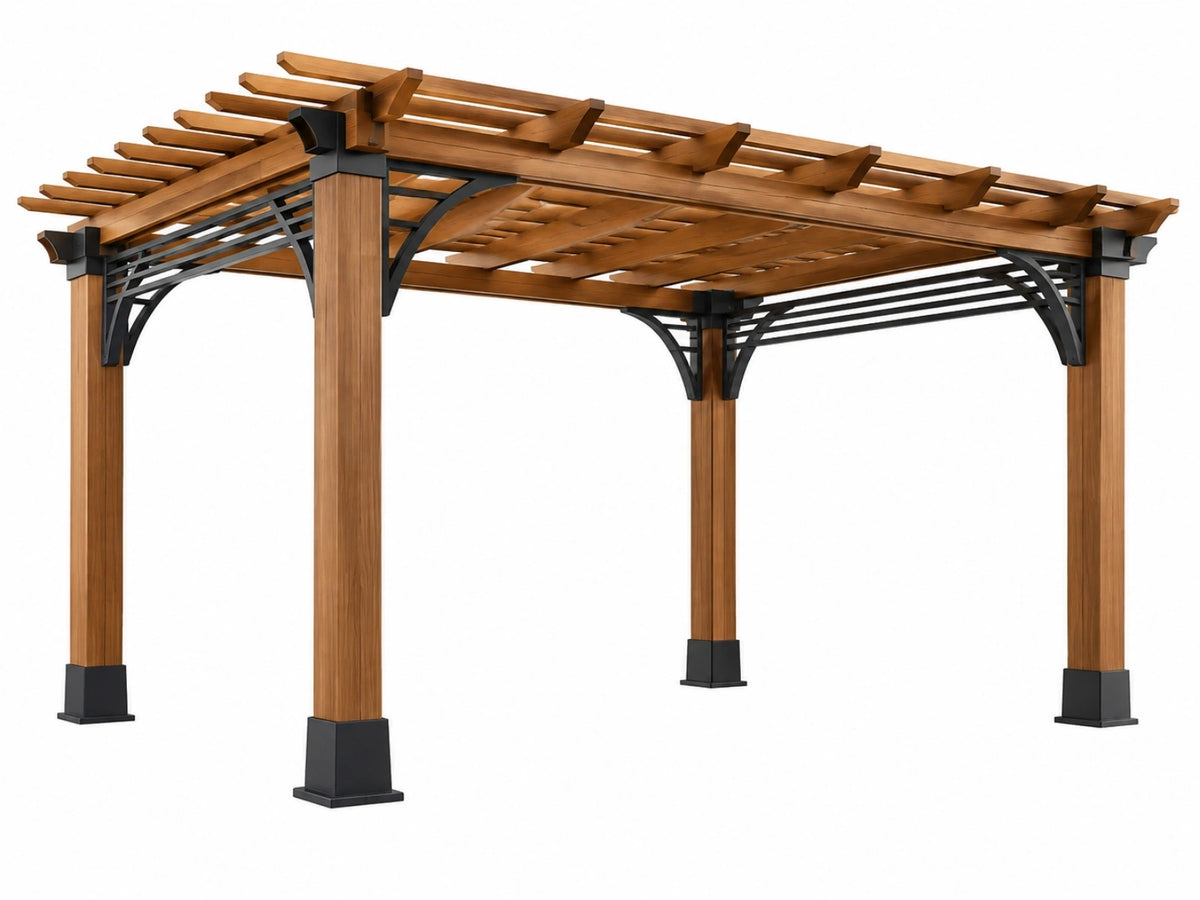 Houten pergola 400 x 300 x 250 cm bruin/zwart - open latten dak voor terras