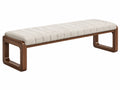 Bankje 180 x 45 x 45 cm - donkerbruin houten frame met crèmekleurige bouclé zitting - modern
