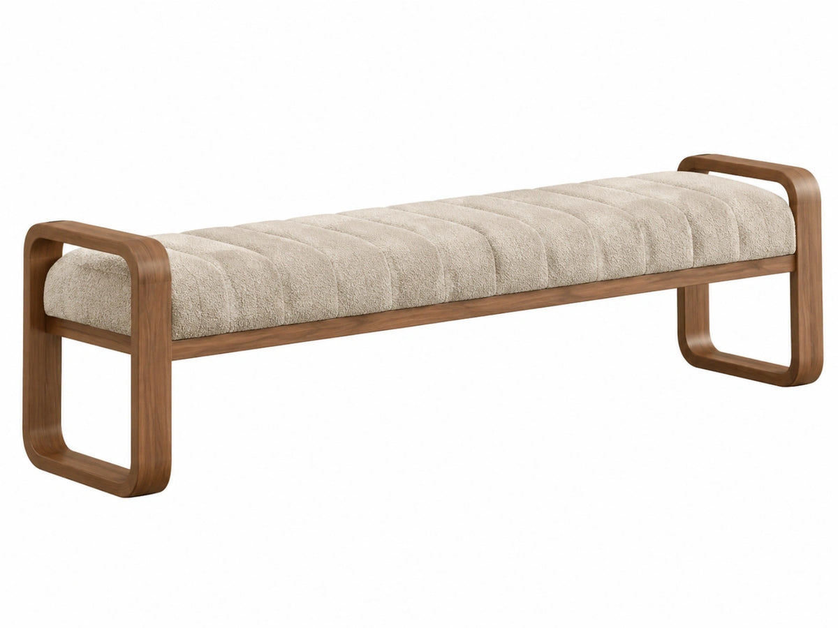 Zitbank 140 x 45 x 50 cm met bouclé bekleding en houten frame - modern