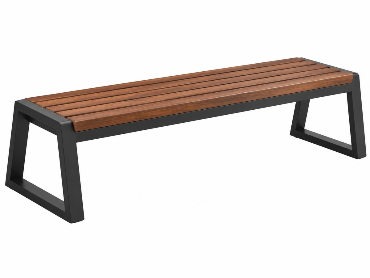 Tuinbank 180 cm bruin zwart hout en metaal - lattenzitting industrieel