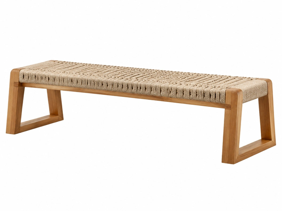 Zitbank 120 x 40 x 45 cm hout beige gevlochten zitting bohemien stijl