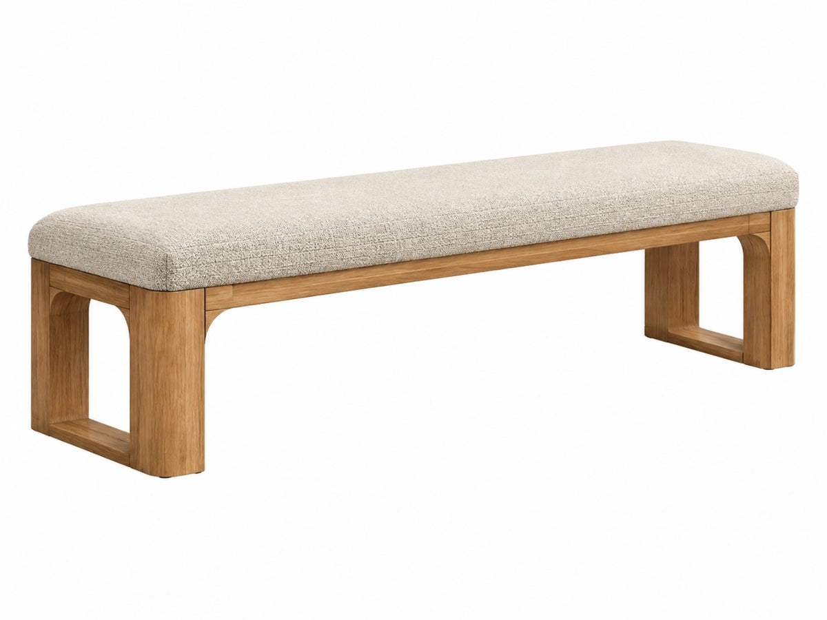 Zitbank 160 x 40 x 45 cm - beige textiel en hout - moderne eetkamerbank