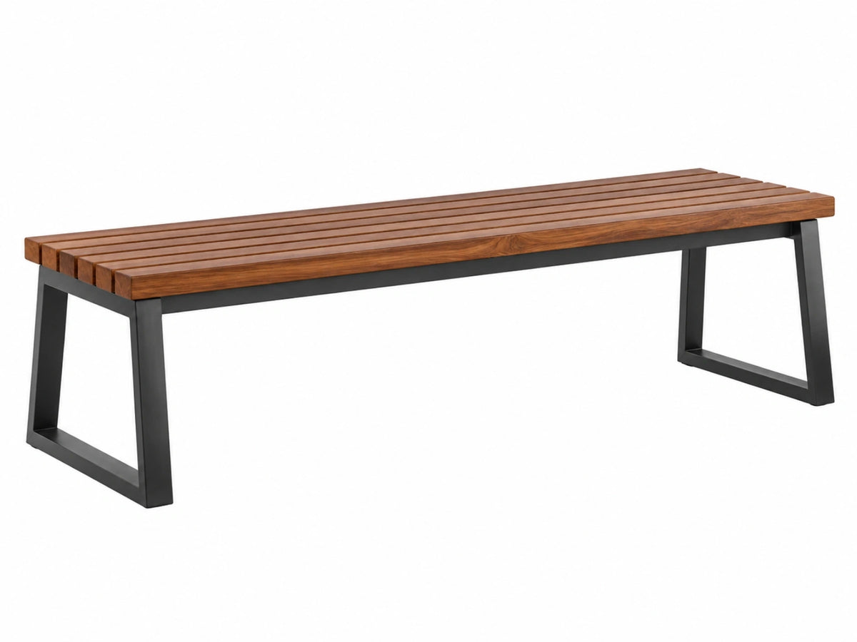 Tuinbank 180 x 40 x 45 cm hout bruin met zwart metalen onderstel - industriële lattenzitting